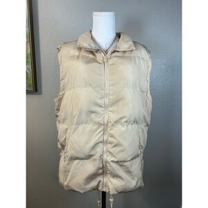 Automett Beige Puffer Vest Full Zip Collar Drawstring Waist Pockets Size L